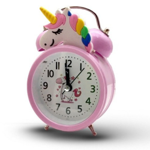 ساعت رومیزی فلزی عروسکی زنگ خور شماطه و زنگوله دار - طرح اسب تک شاخ