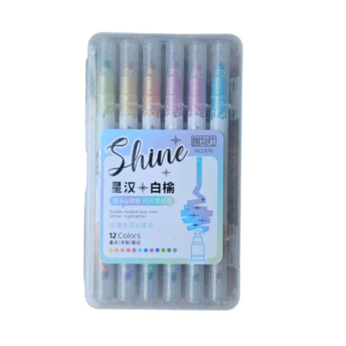 ماژیک علامت گذار طرح دو سر رنگی مدل شاین بسته 6 عددی